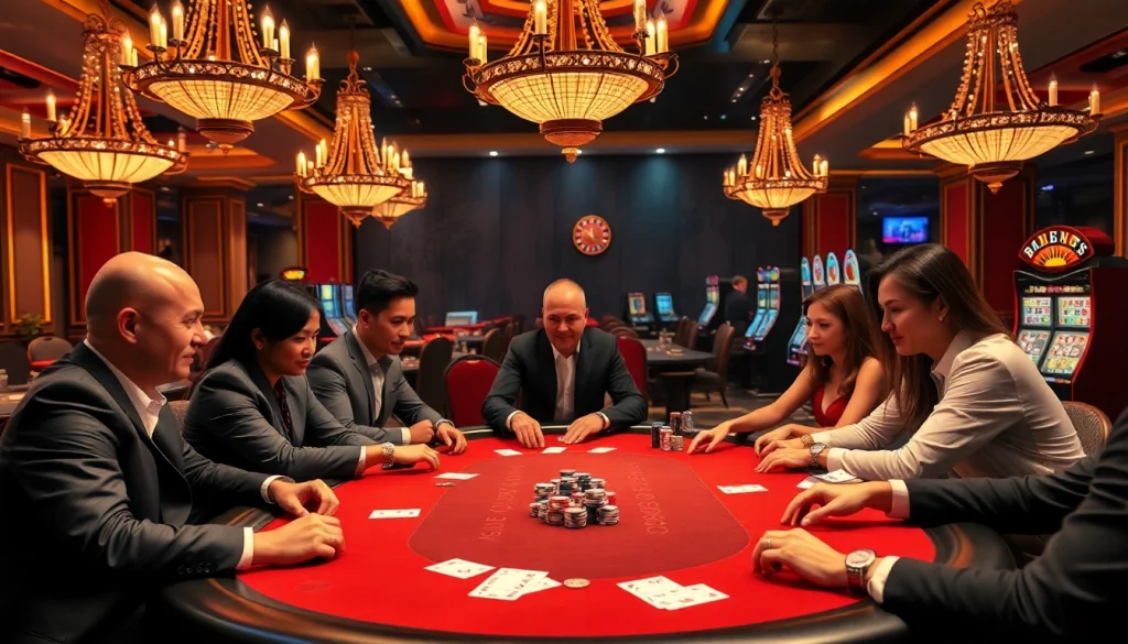 Engaged players betting at a poker table in a luxury casino, highlighting the exciting atmosphere at 58win.