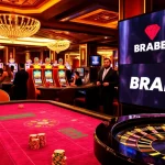 Players engaging with BRABET's online casino, showcasing vibrant gaming tables and colorful slot machines.
