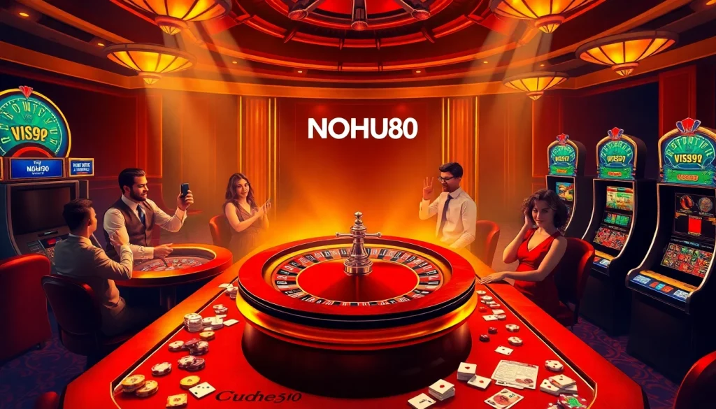 Engaged players enjoying a thrilling experience at NOHU90 casino with poker and slot machines.