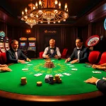 Engaging poker game scene with onicplay branding, showcasing excitement and luxury in a casino atmosphere.