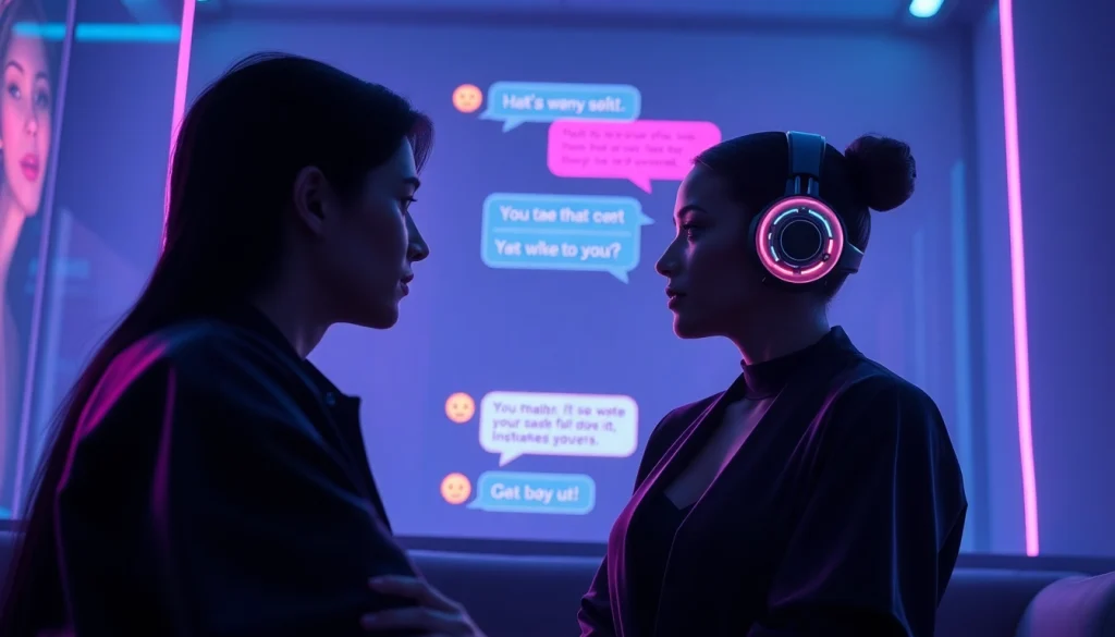 Engaging NSFW AI chatbot interface design with vibrant elements and ambient lighting.