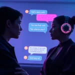Engaging NSFW AI chatbot interface design with vibrant elements and ambient lighting.