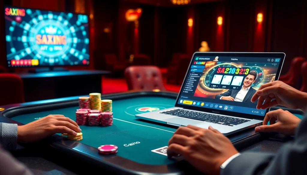Engage in רמי אונליין at a vibrant digital poker table with chips and cards.