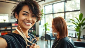 Coafat Craiova: Hairstylist showcases a stylish haircut in a modern salon.