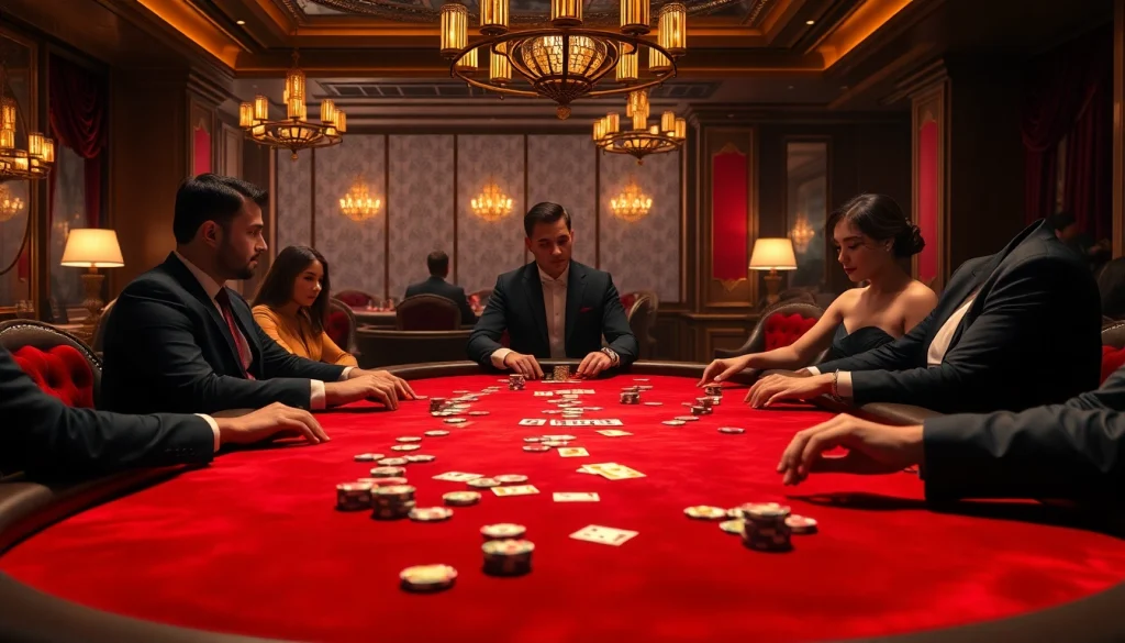 Engaged players strategizing at an MK8-themed poker table in a luxurious casino setting.