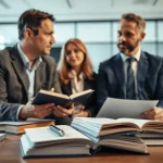 Engaged auto injury lawyer Clearwater FL consulting with clients in a bright, professional office setting.