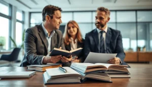 Engaged auto injury lawyer Clearwater FL consulting with clients in a bright, professional office setting.