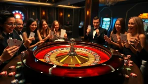 Players enjoying roulette at rr88com, showcasing excitement in a vibrant casino atmosphere.