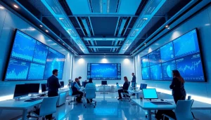 Cybersecurity AI analytics displayed in a modern office setting.