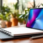 Usando el iPad Mini 256GB en un escritorio moderno, mostrando su diseño elegante y funcionalidad.