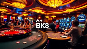 Players enjoying exciting games at BK8 casino with vibrant tables and engaging slot machines.