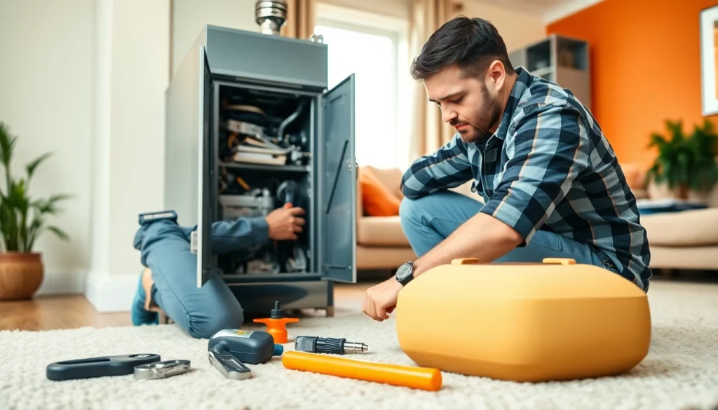 Expert heating repair patterson ny technician working on furnace installation in a cozy home.