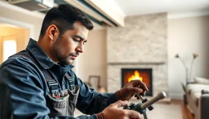 Technician performing heating repair lewisboro service in a cozy home setting.