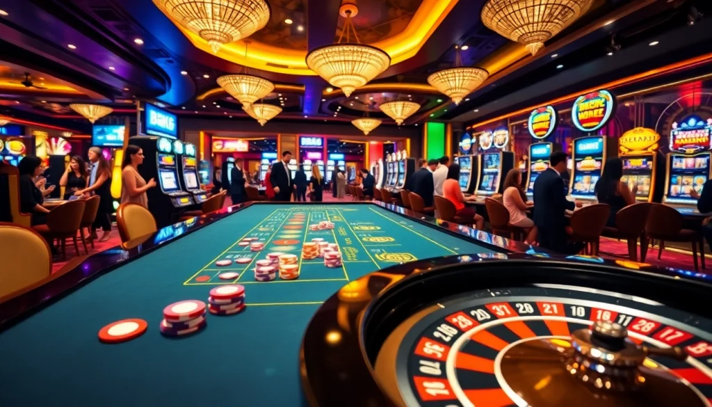 Exciting casino gaming experience at BK8THAI with vibrant tables and luxurious decor.