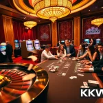 Experience thrilling KKWIN BET action with vibrant casino tables, chips, and engaging players.