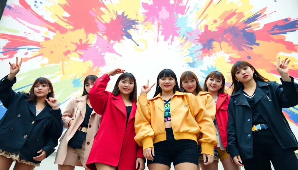 Engaging visual showcasing the blackpink members in dynamic poses and vibrant outfits.