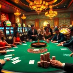 BDJL players enjoying high-stakes poker at a luxurious casino table filled with excitement.