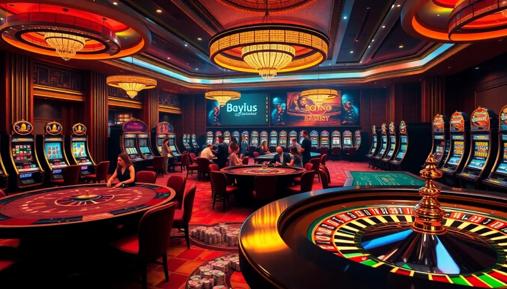 A thrilling gambling scene featuring casino tables and slot machines at 8daywin.live.