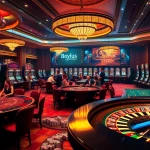 A thrilling gambling scene featuring casino tables and slot machines at 8daywin.live.