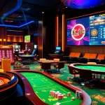 Engaging casino scene featuring games and the KJC logo for online gambling excitement.