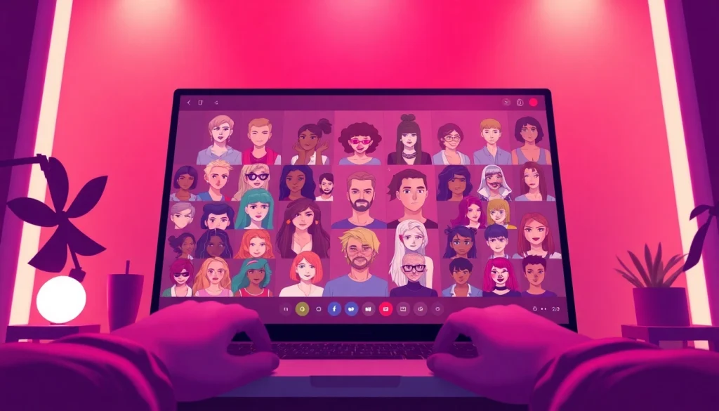 Interactive scene of free NSFW character AI creation showcasing vibrant digital characters.