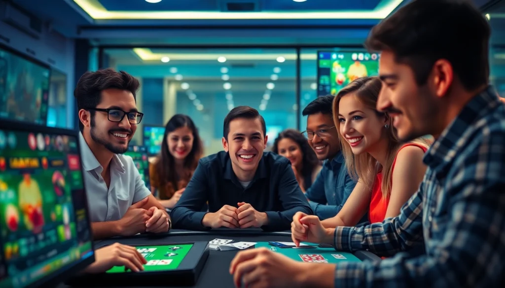 Players engaged in online card games at topgamebaidoithuong.mx, showcasing excitement and community.