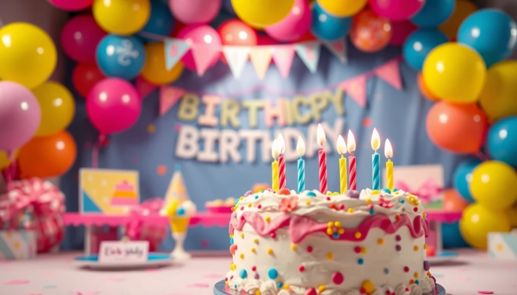 Set up for a customizable birthday party with colorful decorations and personalized themes.