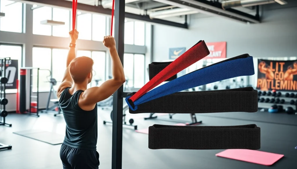 Pull-up assist bands in action, enhancing workout performance in a modern gym.
