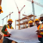 Workers from a construction association South Carolina collaborating on a building project.