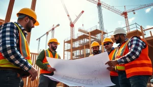 Workers from a construction association South Carolina collaborating on a building project.