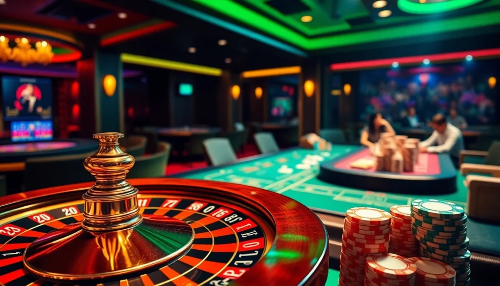 Experience the thrill of gambling at UU88 with exciting casino tables and vibrant poker chips.