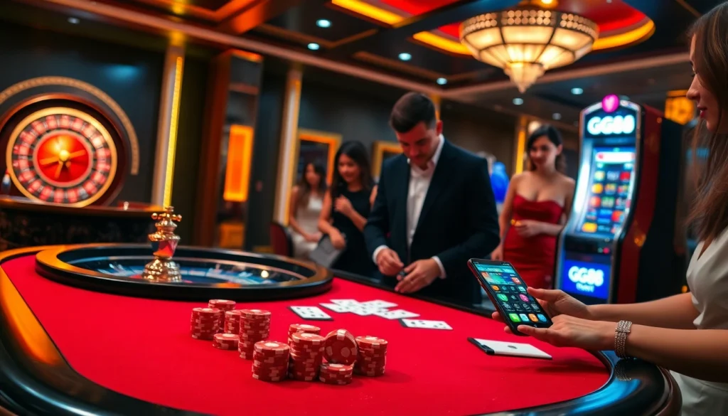 Experience the excitement of GG88 at a vibrant casino table with engaging players and dazzling games.