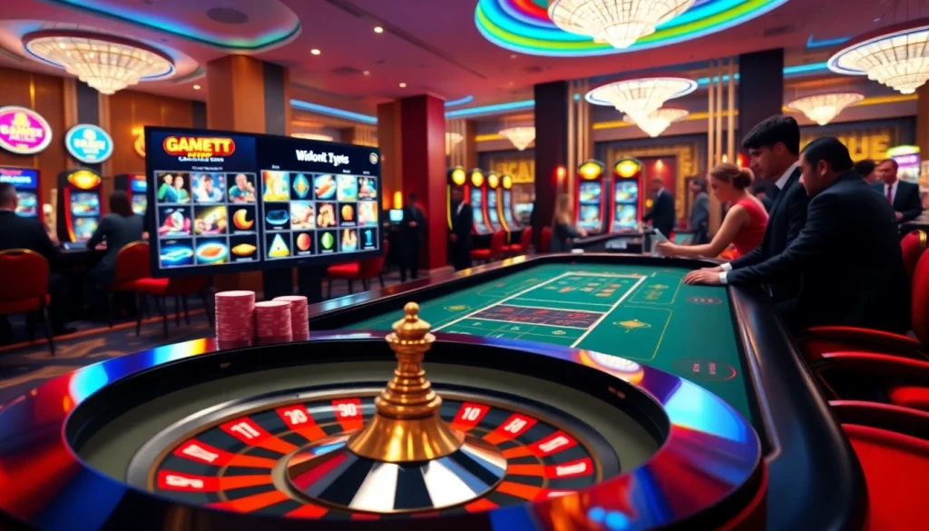 Gambling excitement at https://lc88.jpn.com/ with roulette and slot machines.