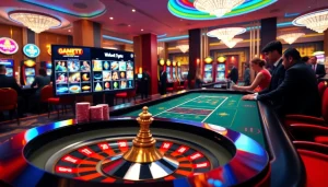 Gambling excitement at https://lc88.jpn.com/ with roulette and slot machines.