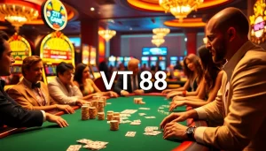 Experience the thrill of gambling at VT 88 with vibrant poker tables and slot machines.