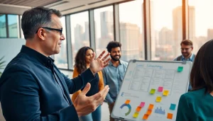 Engaging business coach los Angeles leads a dynamic coaching session in an urban office setting.