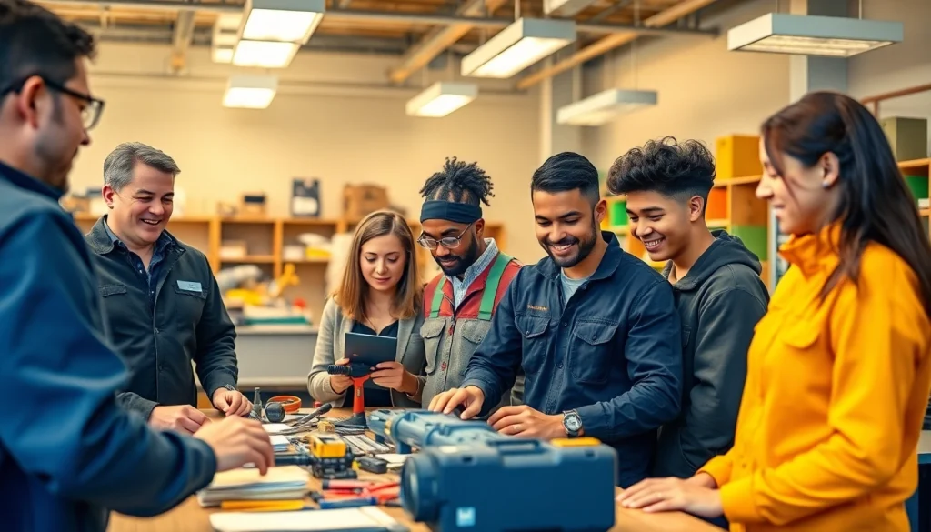 Trade School In Tennessee students collaborating and learning in a vibrant classroom environment.