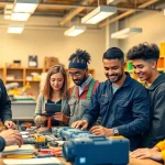 Trade School In Tennessee students collaborating and learning in a vibrant classroom environment.