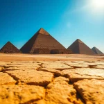 View of the iconic piraminds in Giza showcasing their ancient architecture under bright sunlight.