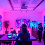 Artists using NSFW AI technologies in a modern digital studio atmosphere.