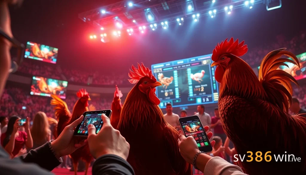 Live rooster fighting excitement on sv368win.live platform with digital scoreboards.