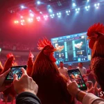Live rooster fighting excitement on sv368win.live platform with digital scoreboards.