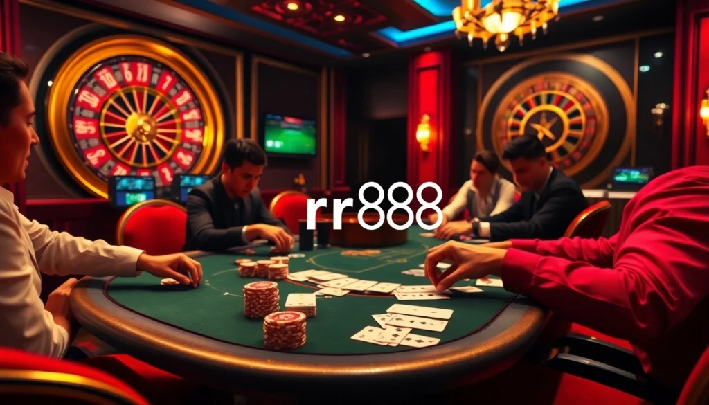 Players strategizing at a high-stakes poker table while enjoying the rr88 casino experience.