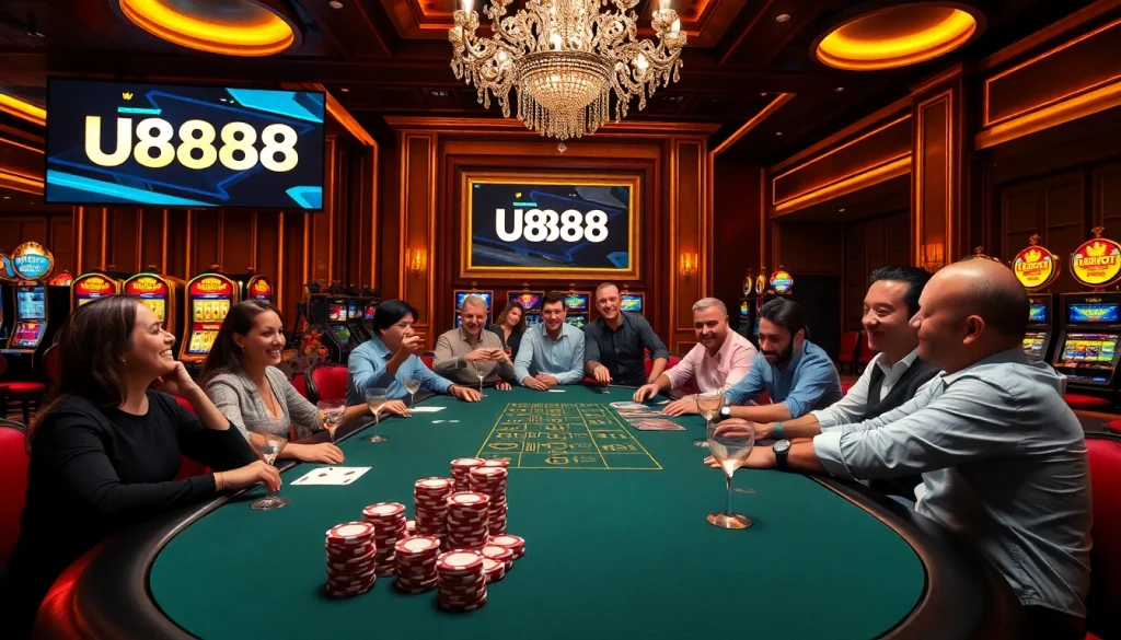 Experience high-stakes gaming at U888's vibrant poker table with thrilling action and luxury.