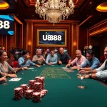 Experience high-stakes gaming at U888's vibrant poker table with thrilling action and luxury.