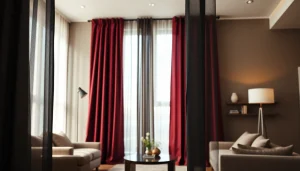 Verduisterende gordijnen in een elegante woonkamer zorgen voor privacy en stijl.