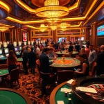 Experience the thrill of SODO CASINO with players at luxurious poker tables, vibrant slot machines, and elegant decor.