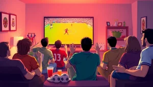 تجربة مشاهدة مثيرة لمباراة Kora Live لكرة القدم مع المشجعين والوجبات الخفيفة.