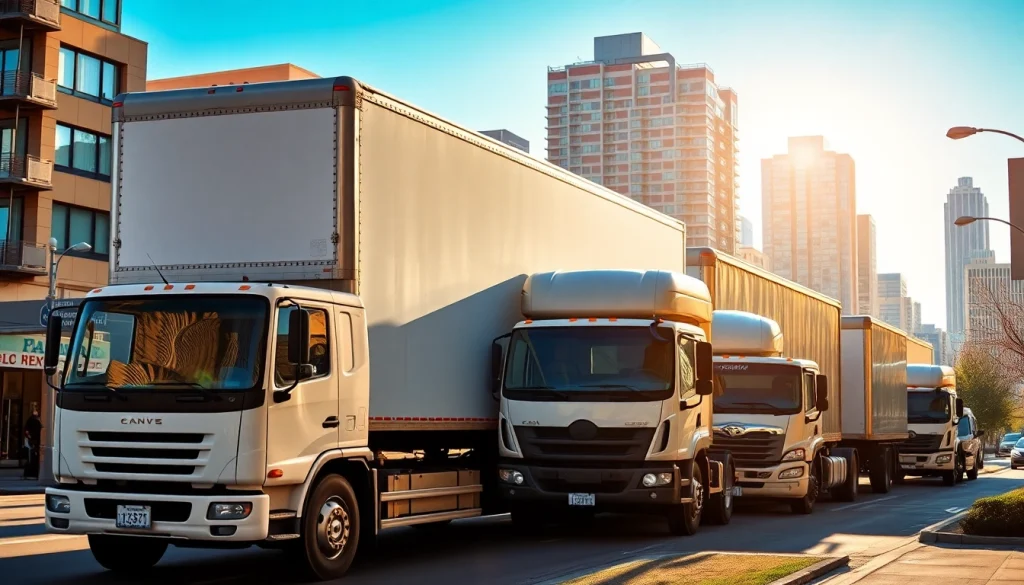 Moving companies Calgary trucks maneuvering through a vibrant urban landscape.