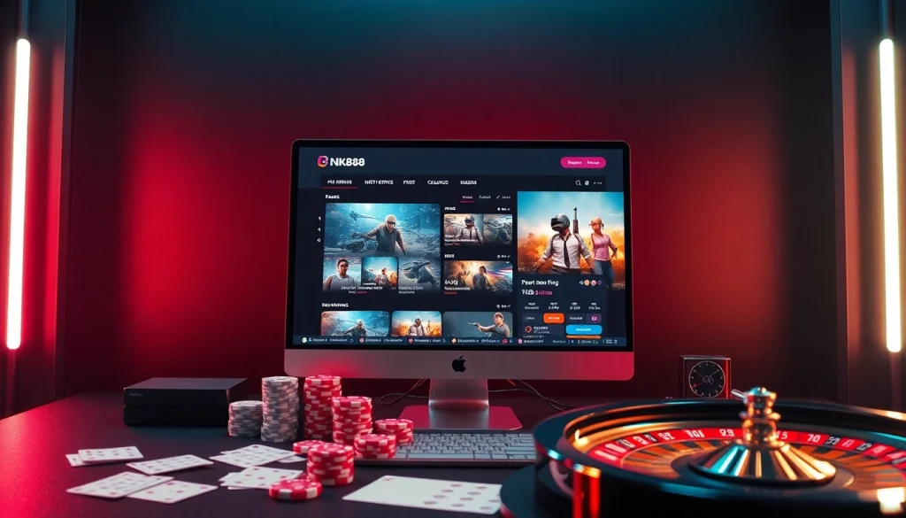 Authentic Esports NK88 betting experience with dynamic gaming graphics and casino features.